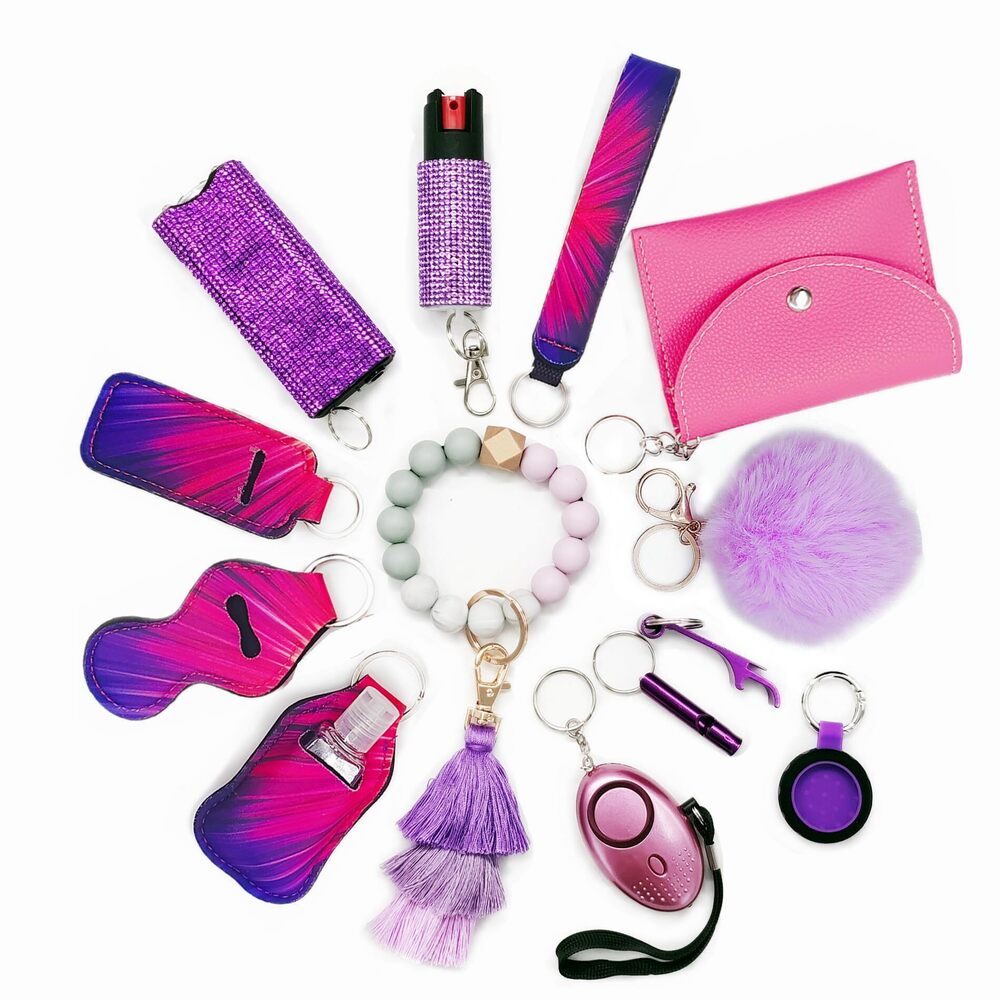 7723 Gift Keychain Set with Card Holder, Wristlet Strap, Whistle, Travel